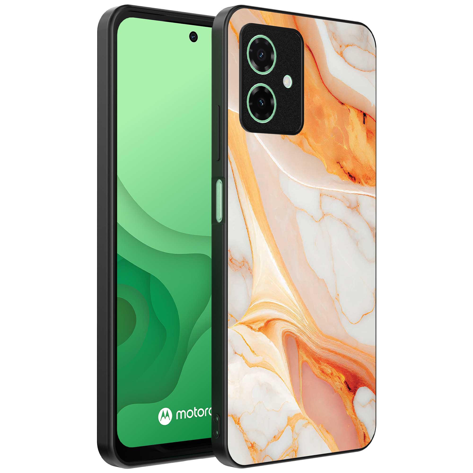 oranje marmer opdruk_Motorola Moto G54 telefoonhoesje met
