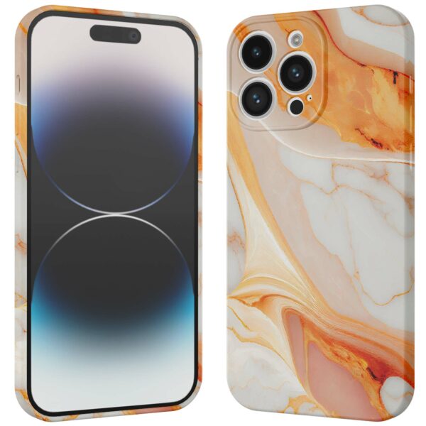 oranje marmer opdruk_iPhone 14 Pro telefoonhoesje met volledige rondom bedrukking (3)