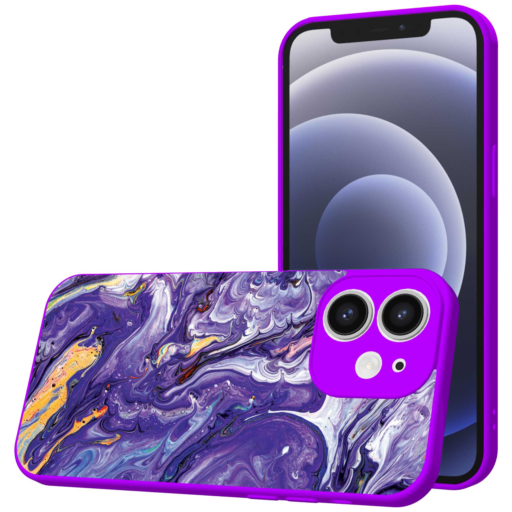 paars goud marmer opdruk_iPhone 12 Telefoonhoesje met paars rand (1)