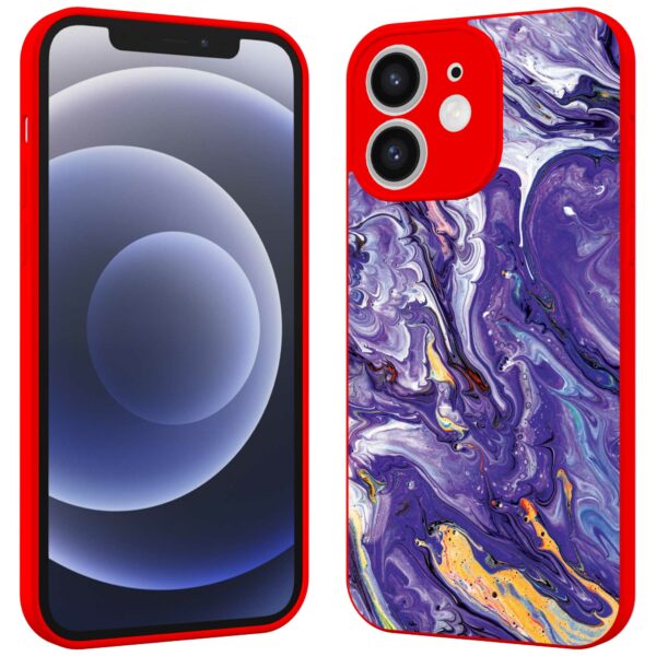 paars goud marmer opdruk_iPhone 12 Telefoonhoesje met rode rand (2)