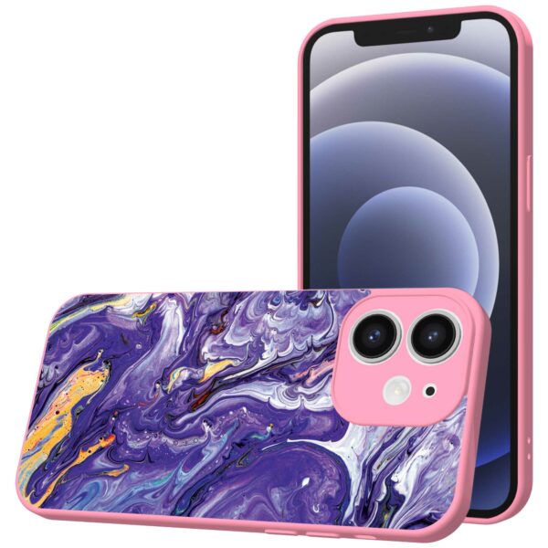 paars goud marmer opdruk_iPhone 12 Telefoonhoesje met roze rand (1)