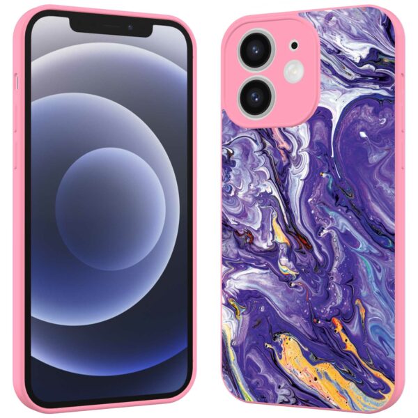 paars goud marmer opdruk_iPhone 12 Telefoonhoesje met roze rand (2)