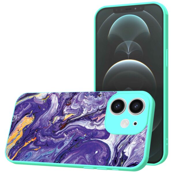 paars goud marmer opdruk_iPhone 12 Telefoonhoesje met turquoise rand (1)