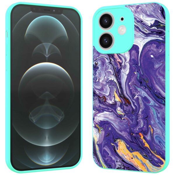 paars goud marmer opdruk_iPhone 12 Telefoonhoesje met turquoise rand (2)