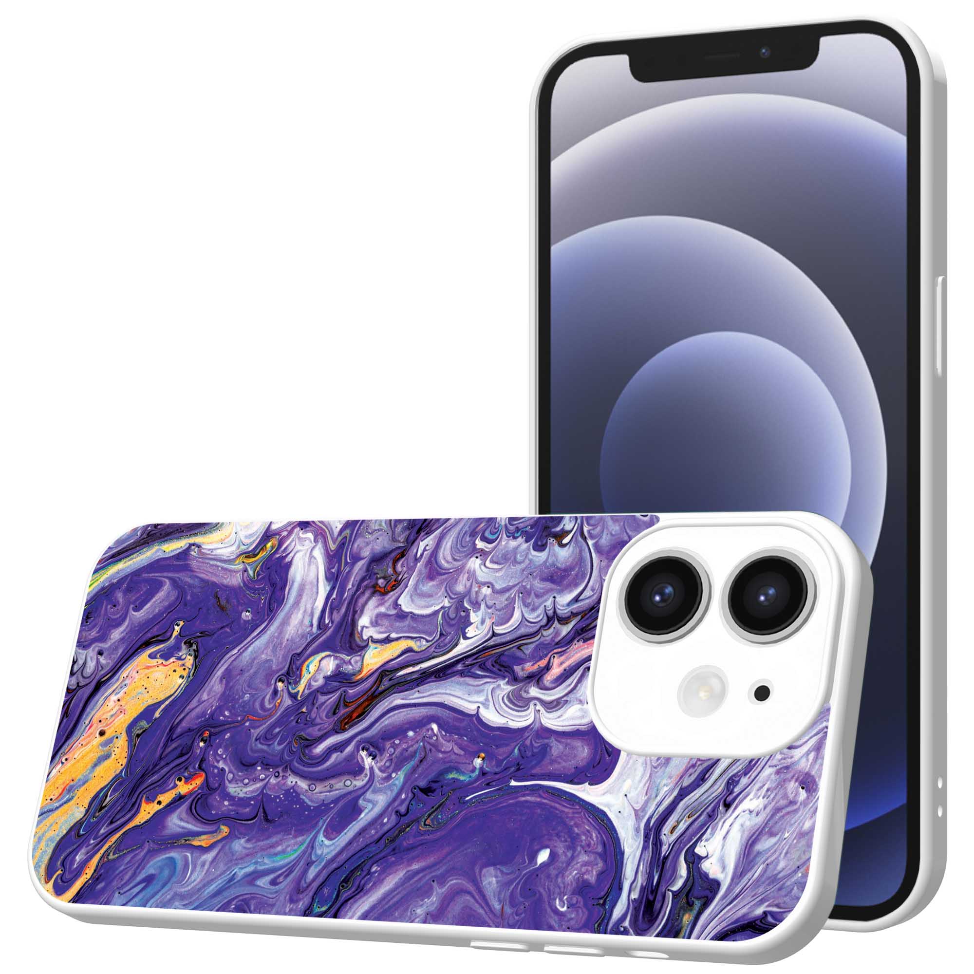 paars goud marmer opdruk_iPhone 12 Telefoonhoesje met witte rand (1)