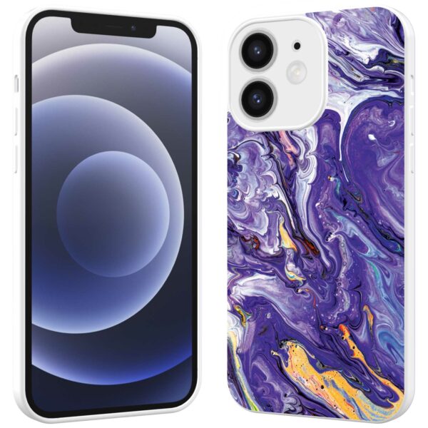 paars goud marmer opdruk_iPhone 12 Telefoonhoesje met witte rand (2)