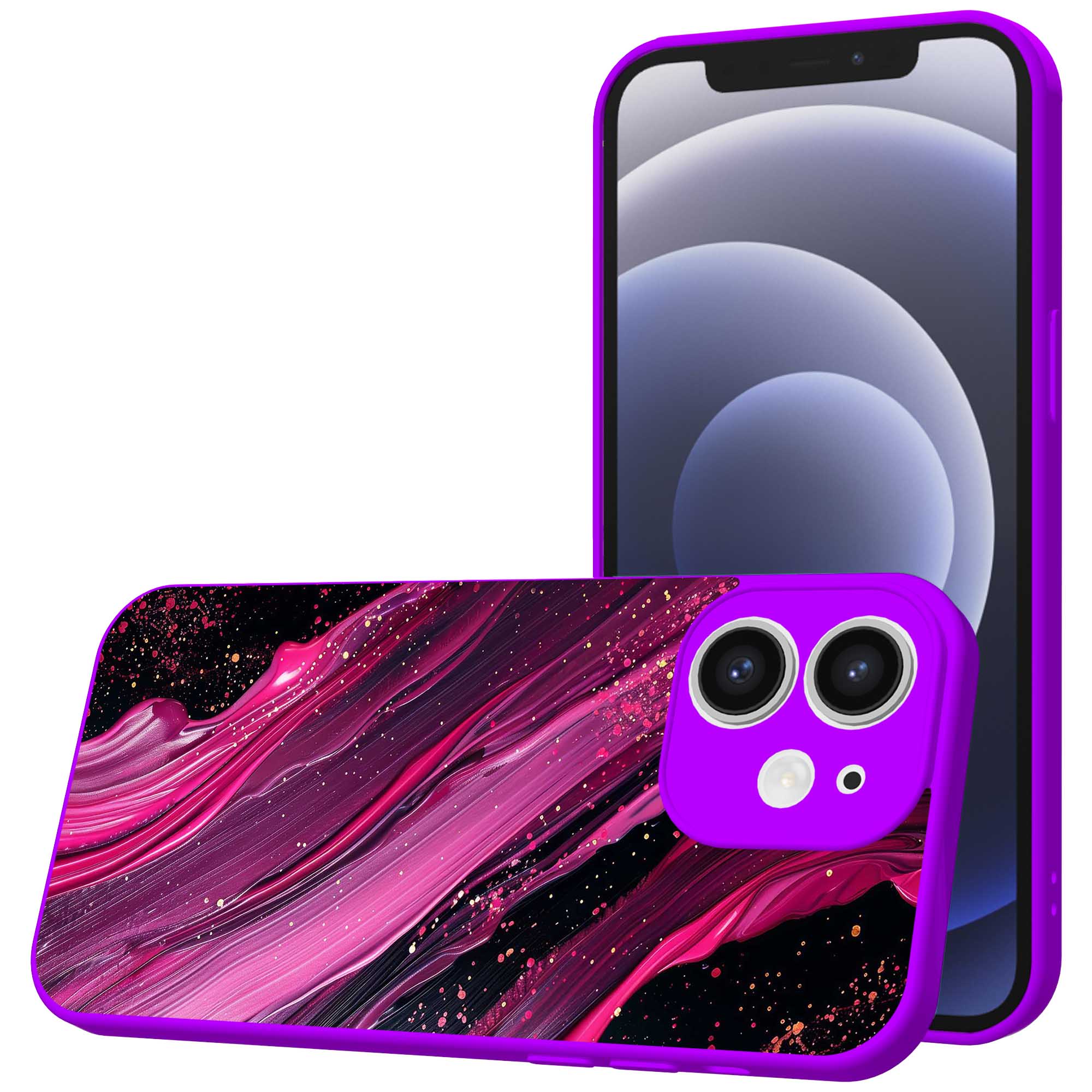 paars roze marmer opdruk_iPhone 12 Telefoonhoesje met paars rand (1)