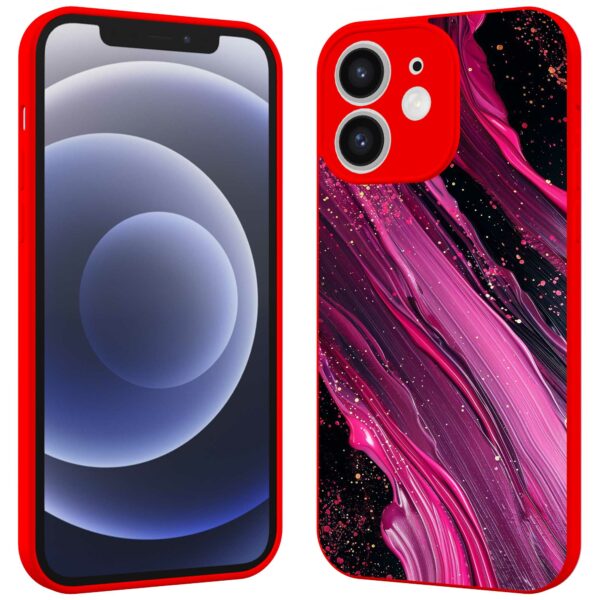 paars roze marmer opdruk_iPhone 12 Telefoonhoesje met rode rand (2)