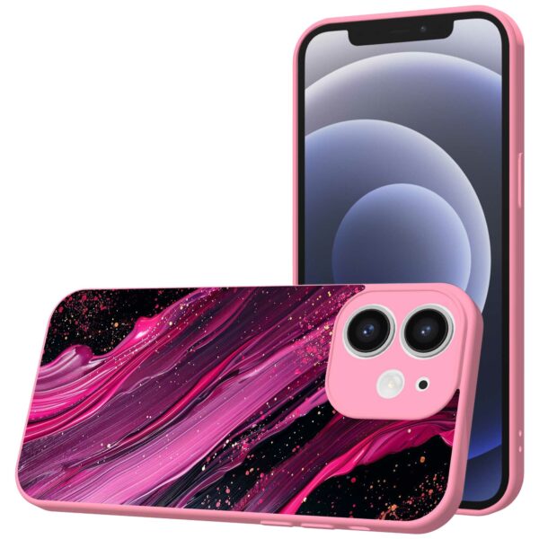 paars roze marmer opdruk_iPhone 12 Telefoonhoesje met roze rand (1)