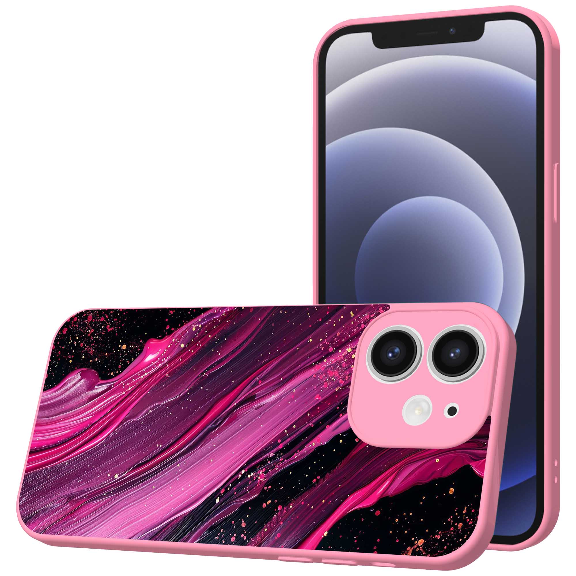 paars roze marmer opdruk_iPhone 12 Telefoonhoesje met roze rand (1)