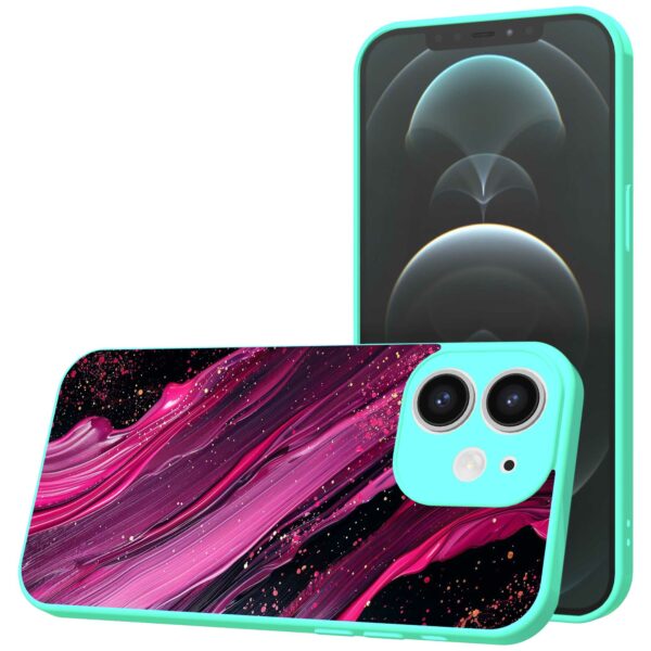 paars roze marmer opdruk_iPhone 12 Telefoonhoesje met turquoise rand (1)