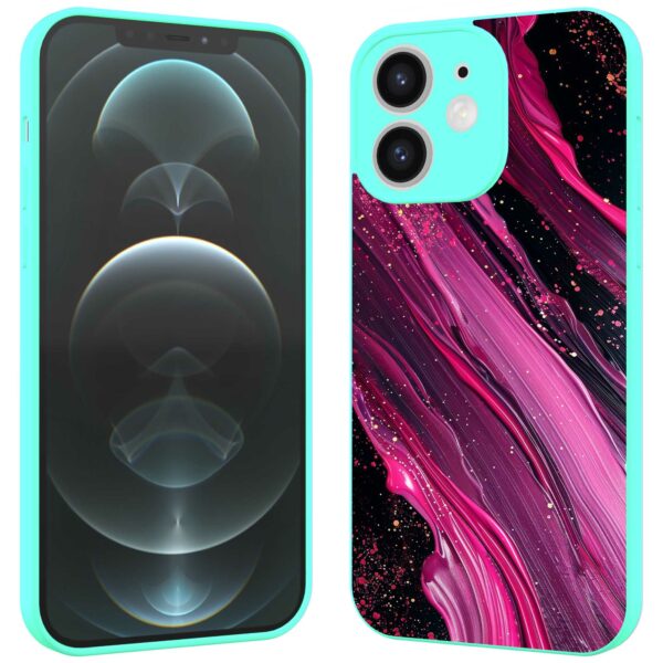 paars roze marmer opdruk_iPhone 12 Telefoonhoesje met turquoise rand (2)