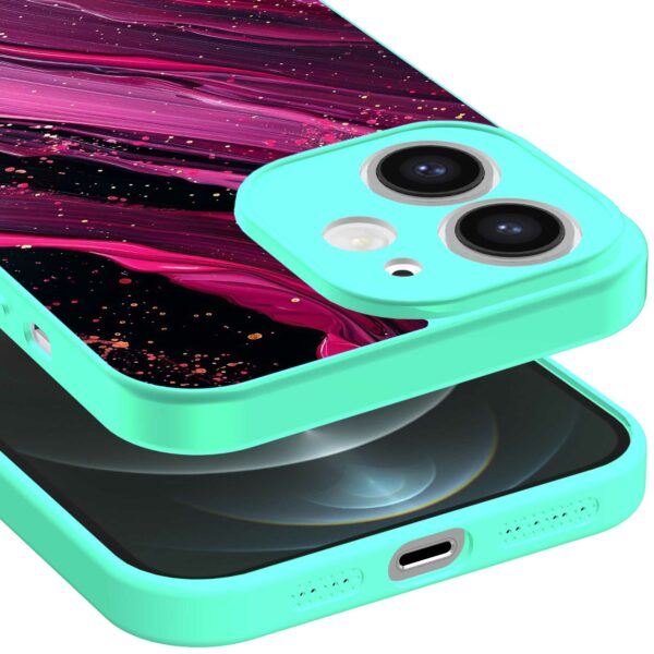 paars roze marmer opdruk_iPhone 12 Telefoonhoesje met turquoise rand (3)
