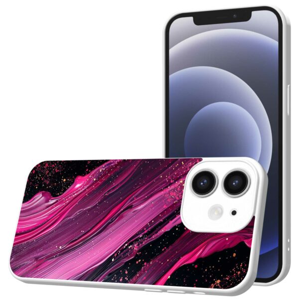 paars roze marmer opdruk_iPhone 12 Telefoonhoesje met witte rand (1)