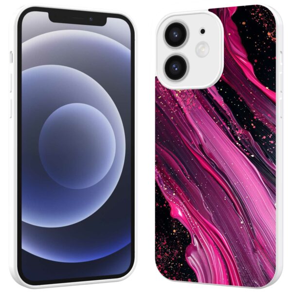 paars roze marmer opdruk_iPhone 12 Telefoonhoesje met witte rand (2)