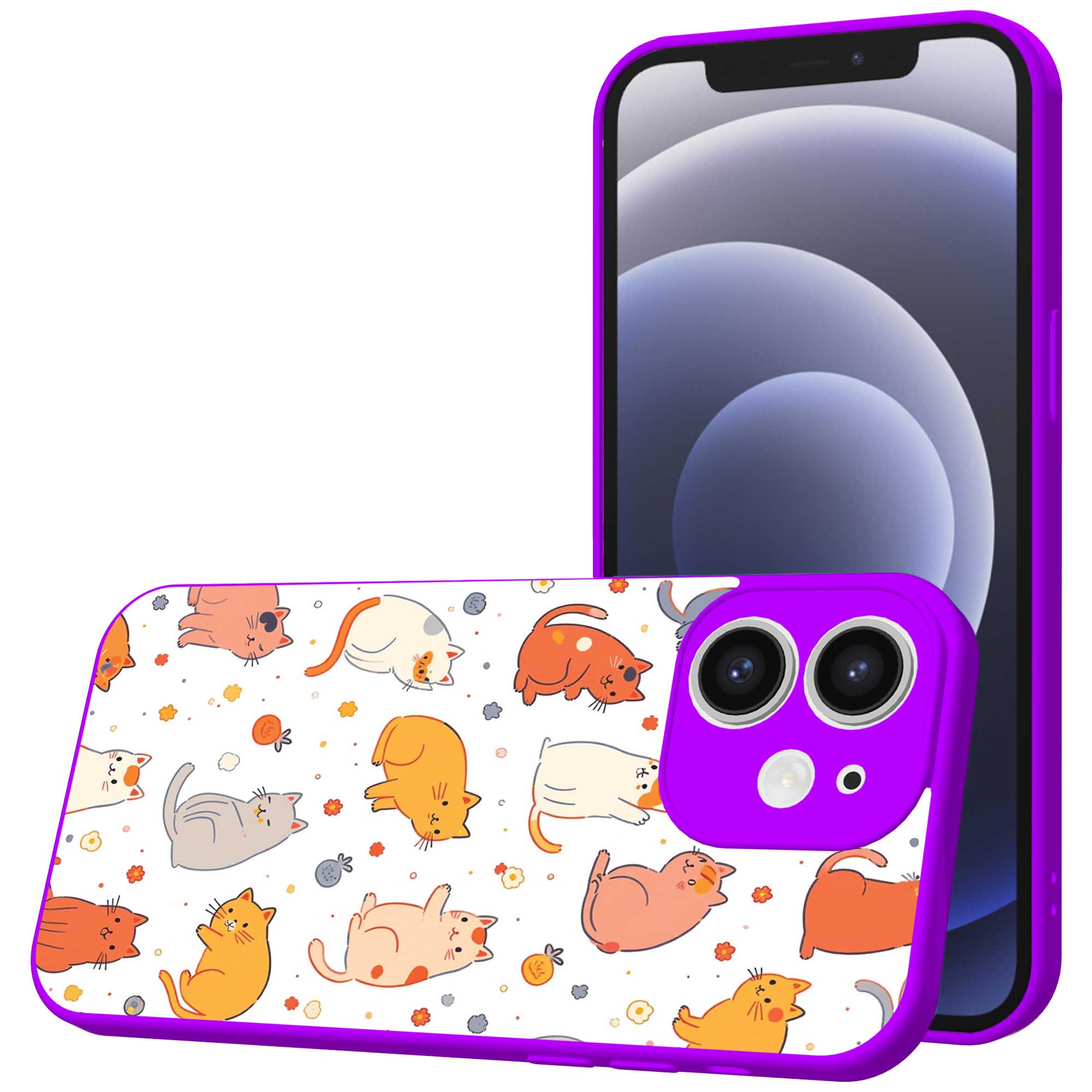 poezen opdruk_iPhone 12 Telefoonhoesje met paars rand (1)