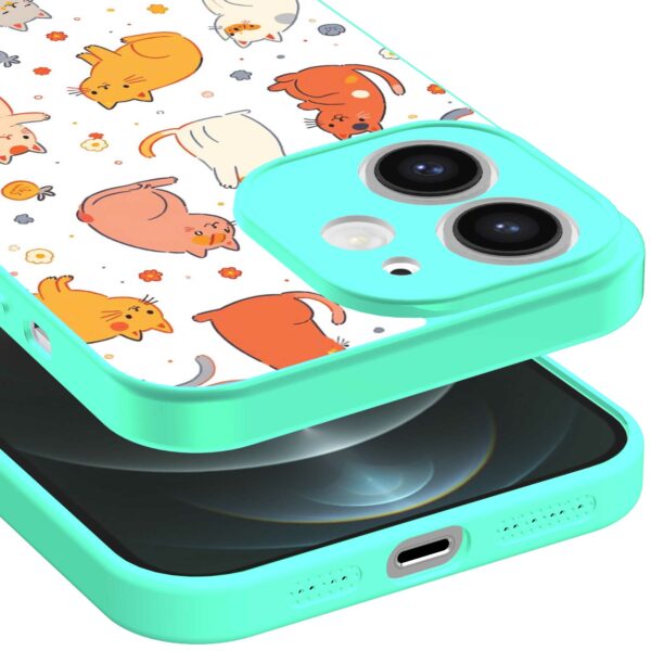 poezen opdruk_iPhone 12 Telefoonhoesje met turquoise rand (3)