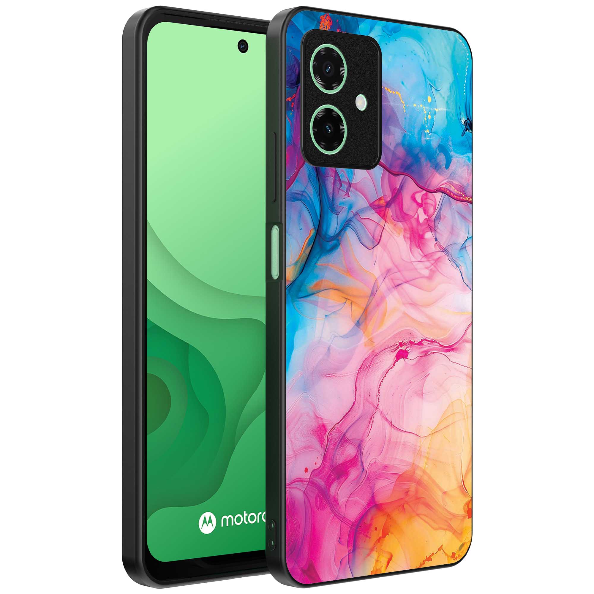 regenboog acryl marmer opdruk_Motorola Moto G54 telefoonhoesje met