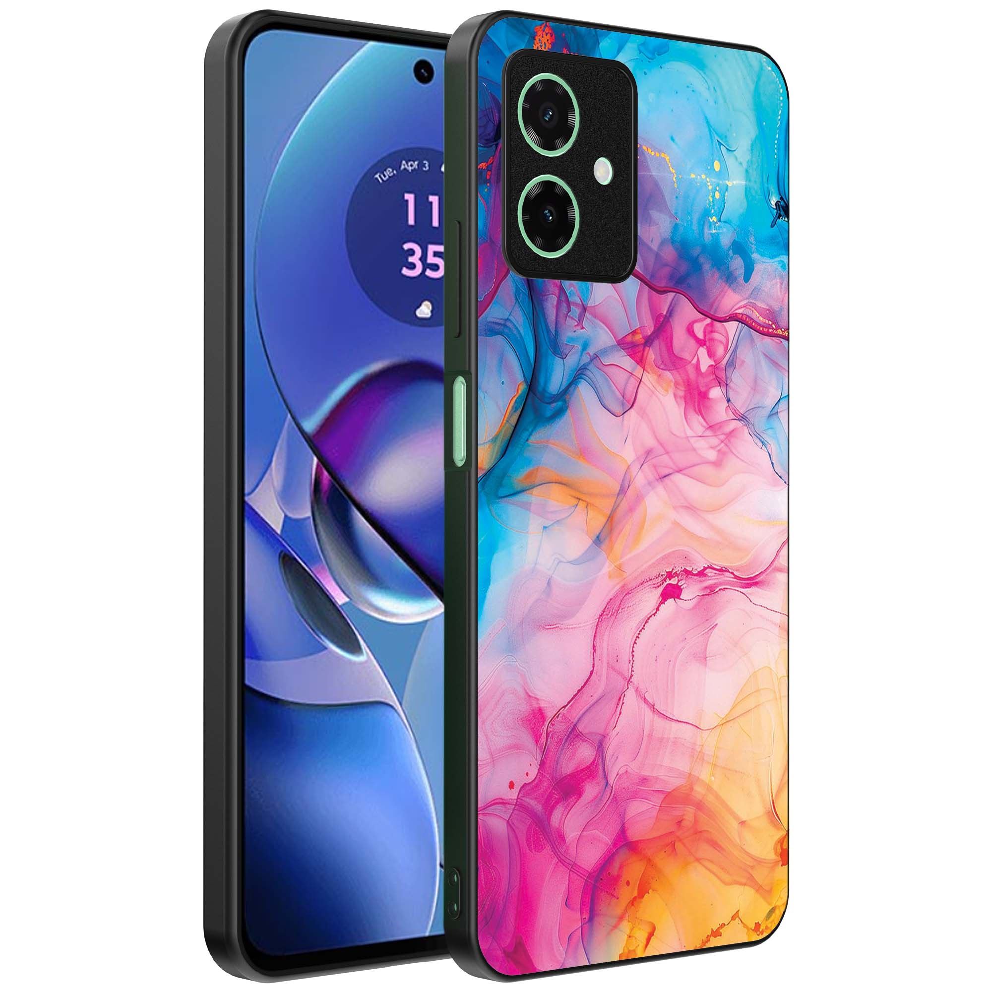 regenboog acryl marmer opdruk_Motorola Moto G55 telefoonhoesje (1)