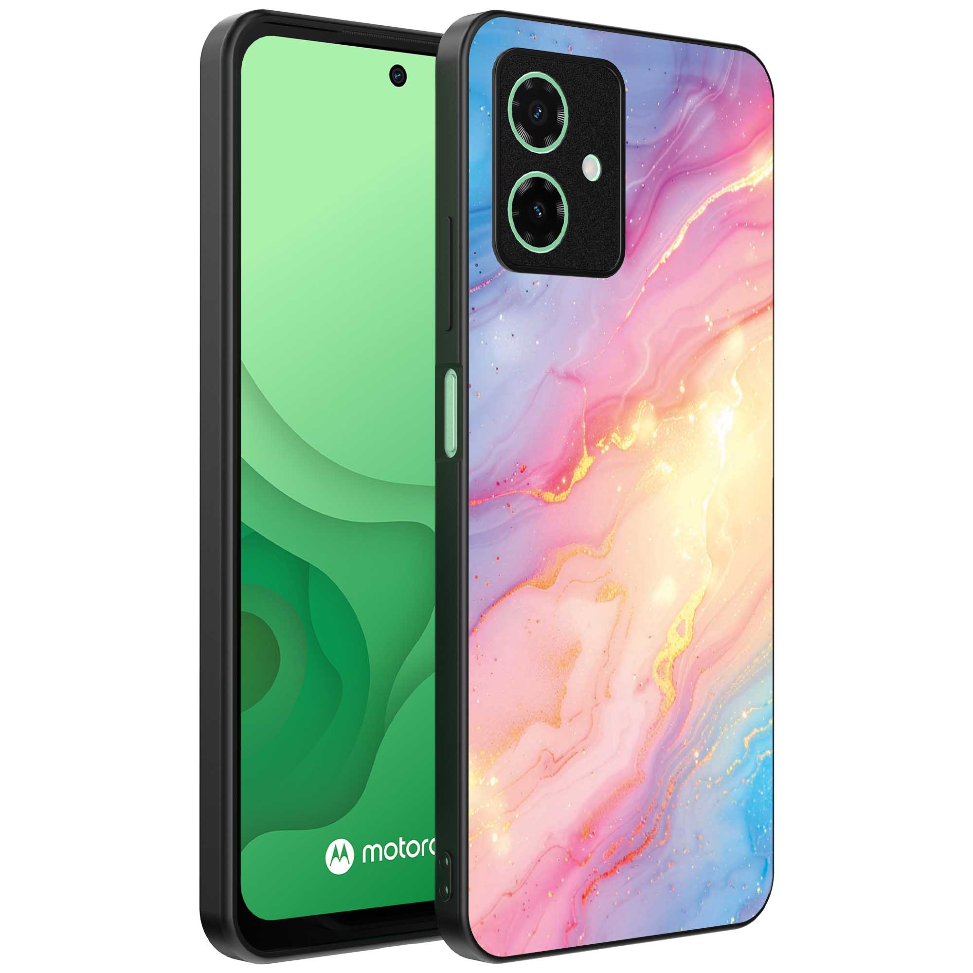 regenboog glitter marmer opdruk_Motorola Moto G54 telefoonhoesje met