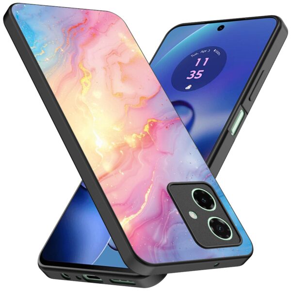regenboog glitter marmer opdruk_Motorola Moto G55 telefoonhoesje (2)