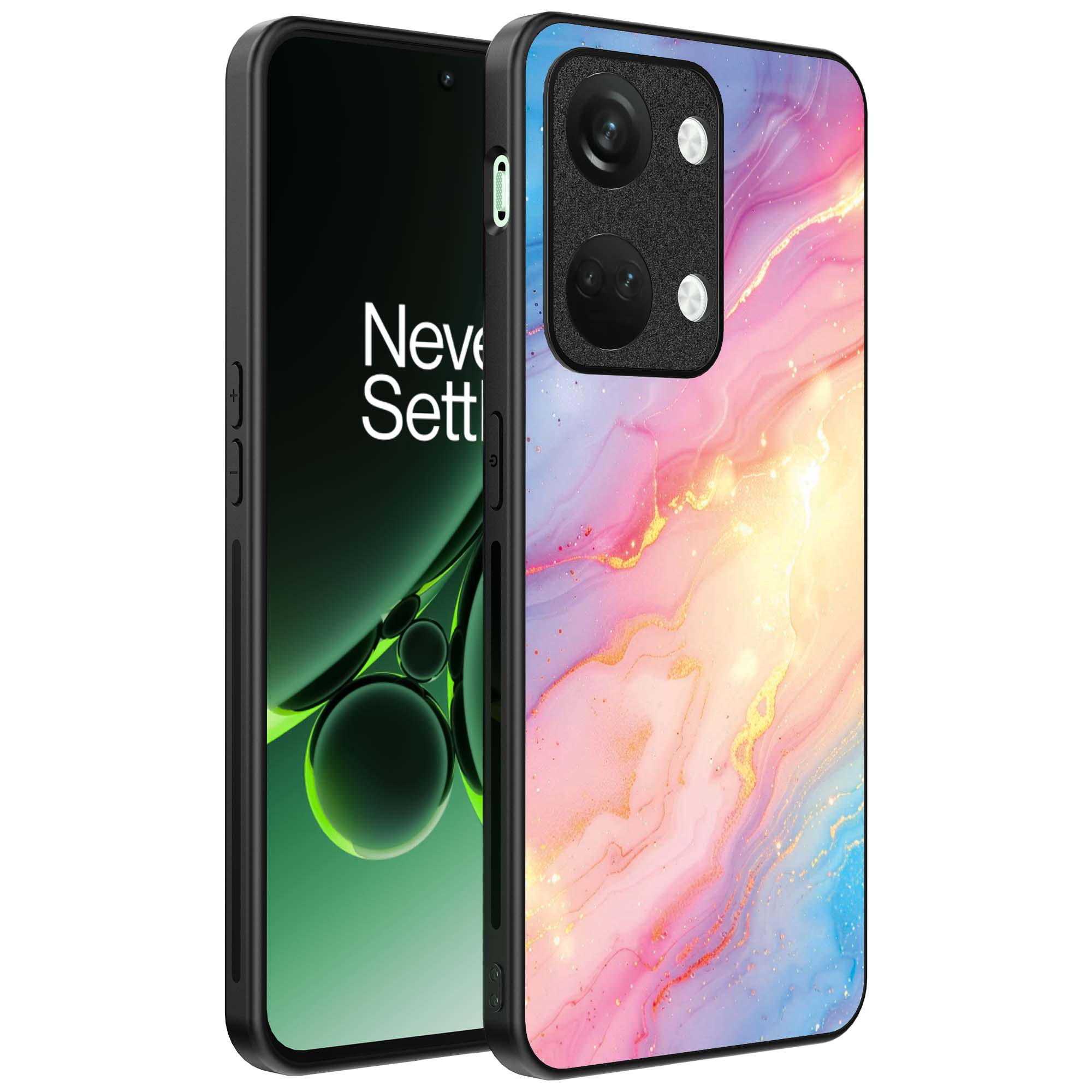 regenboog glitter marmer opdruk_OnePlus Nord 3 Telefoonhoesje (1)