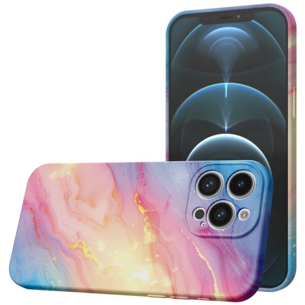 regenboog glitter marmer opdruk_iPhone 12 Pro telefoonhoesje met volledige rondom bedrukking (1)
