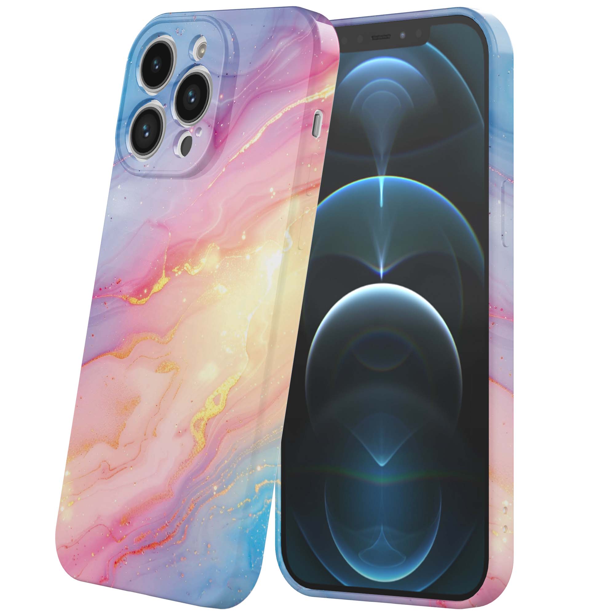 regenboog glitter marmer opdruk_iPhone 12 Pro telefoonhoesje met volledige rondom bedrukking (6)