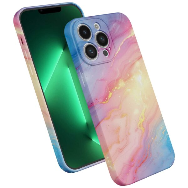 regenboog glitter marmer opdruk_iPhone 13 Pro Max telefoonhoesje met volledige rondom bedrukking (2)