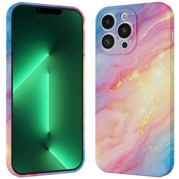 regenboog glitter marmer opdruk_iPhone 13 Pro Max telefoonhoesje met volledige rondom bedrukking (3)