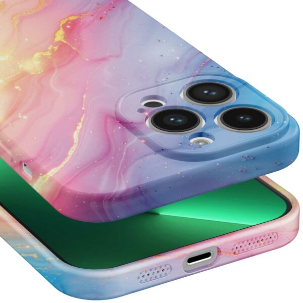 regenboog glitter marmer opdruk_iPhone 13 Pro Max telefoonhoesje met volledige rondom bedrukking (5)