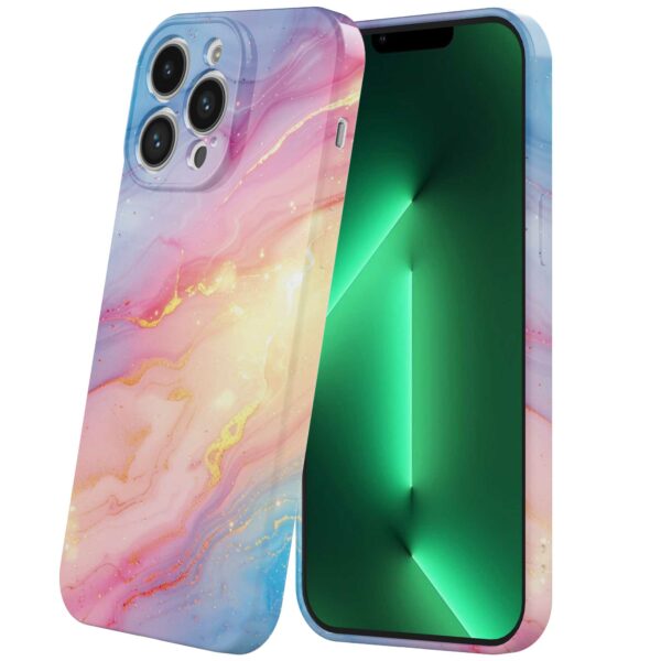 regenboog glitter marmer opdruk_iPhone 13 Pro Max telefoonhoesje met volledige rondom bedrukking (6)