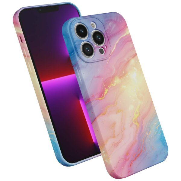 regenboog glitter marmer opdruk_iPhone 13 Pro telefoonhoesje met volledige rondom bedrukking (2)