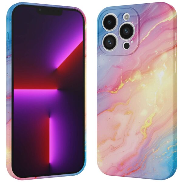 regenboog glitter marmer opdruk_iPhone 13 Pro telefoonhoesje met volledige rondom bedrukking (3)
