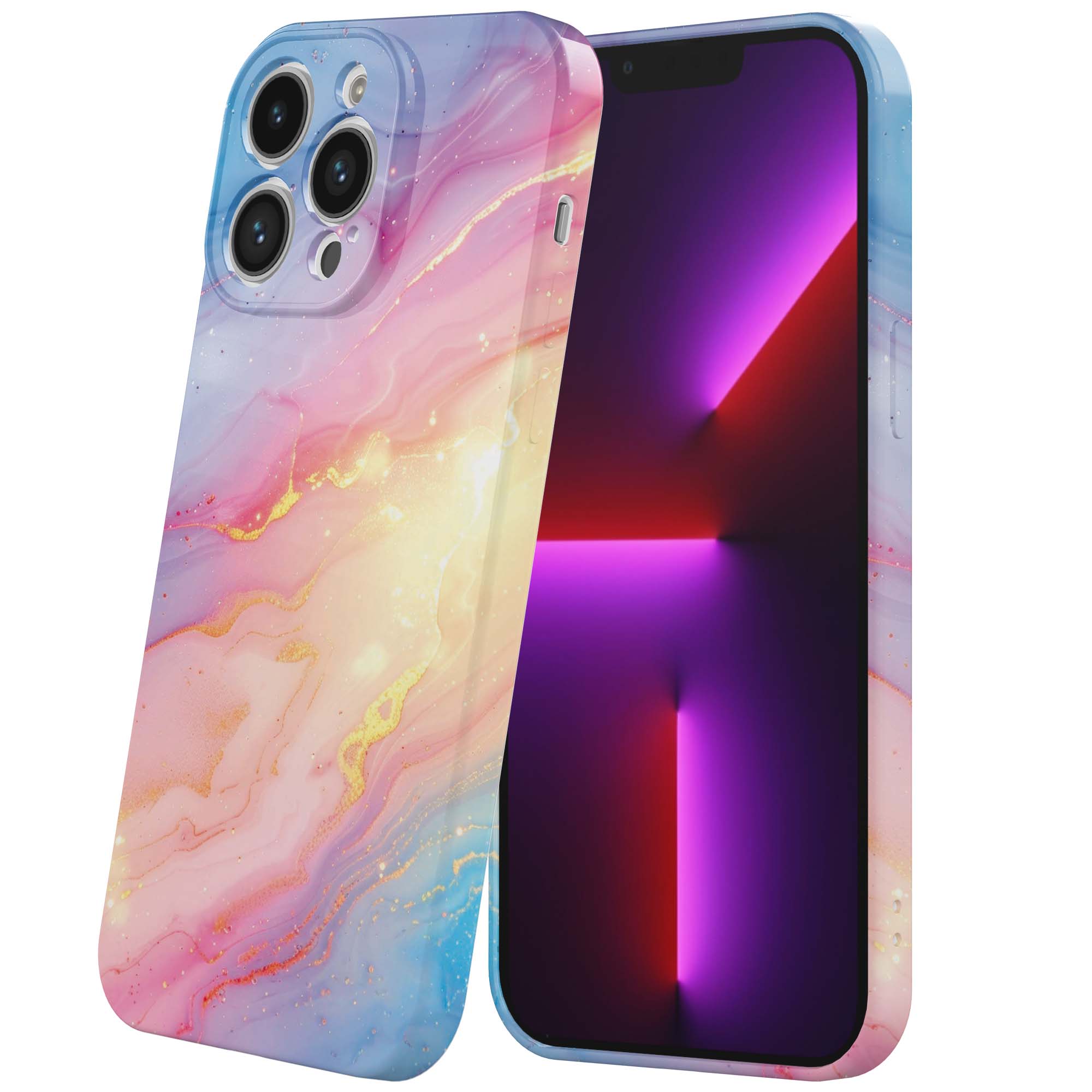 regenboog glitter marmer opdruk_iPhone 13 Pro telefoonhoesje met volledige rondom bedrukking (6)