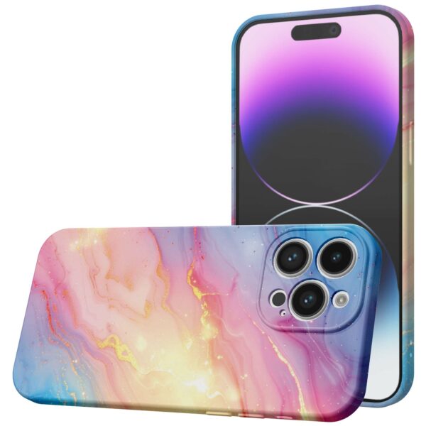 regenboog glitter marmer opdruk_iPhone 14 Pro Max telefoonhoesje met volledige rondom bedrukking (1)