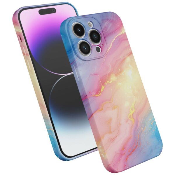 regenboog glitter marmer opdruk_iPhone 14 Pro Max telefoonhoesje met volledige rondom bedrukking (2)