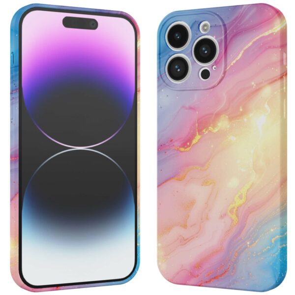regenboog glitter marmer opdruk_iPhone 14 Pro Max telefoonhoesje met volledige rondom bedrukking (3)