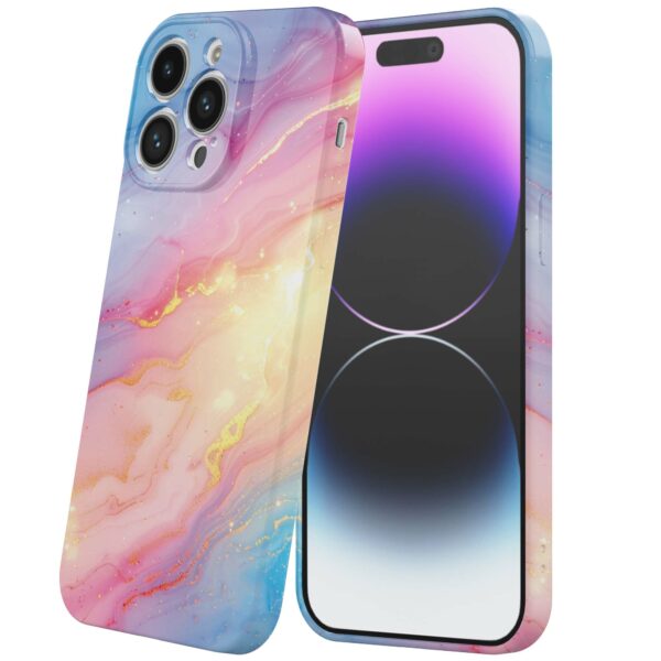 regenboog glitter marmer opdruk_iPhone 14 Pro Max telefoonhoesje met volledige rondom bedrukking (6)