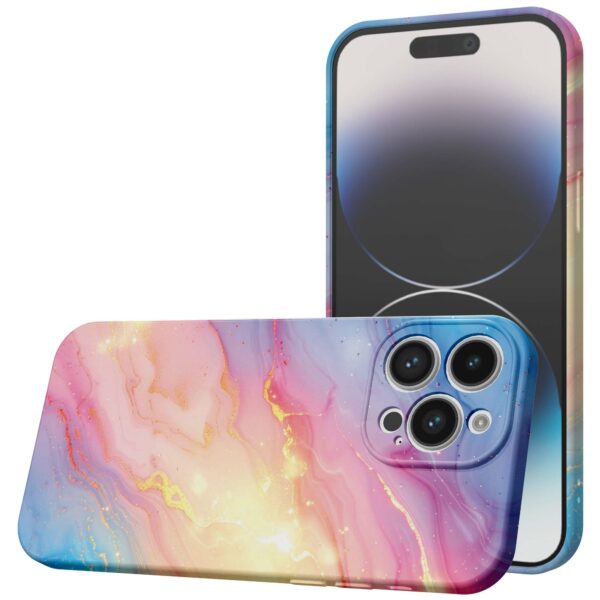 regenboog glitter marmer opdruk_iPhone 14 Pro telefoonhoesje met volledige rondom bedrukking (1)
