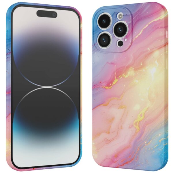regenboog glitter marmer opdruk_iPhone 14 Pro telefoonhoesje met volledige rondom bedrukking (3)