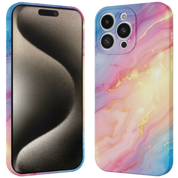 regenboog glitter marmer opdruk_iPhone 15 Pro Max telefoonhoesje met volledige rondom bedrukking (3)