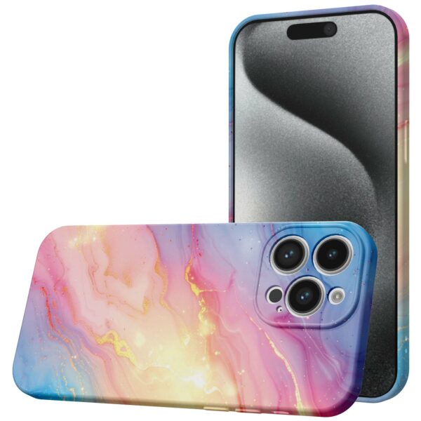 regenboog glitter marmer opdruk_iPhone 15 Pro telefoonhoesje met volledige rondom bedrukking (1)