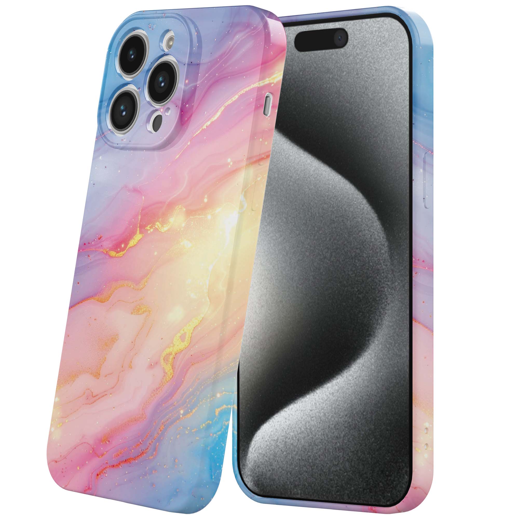 regenboog glitter marmer opdruk_iPhone 15 Pro telefoonhoesje met volledige rondom bedrukking (6)