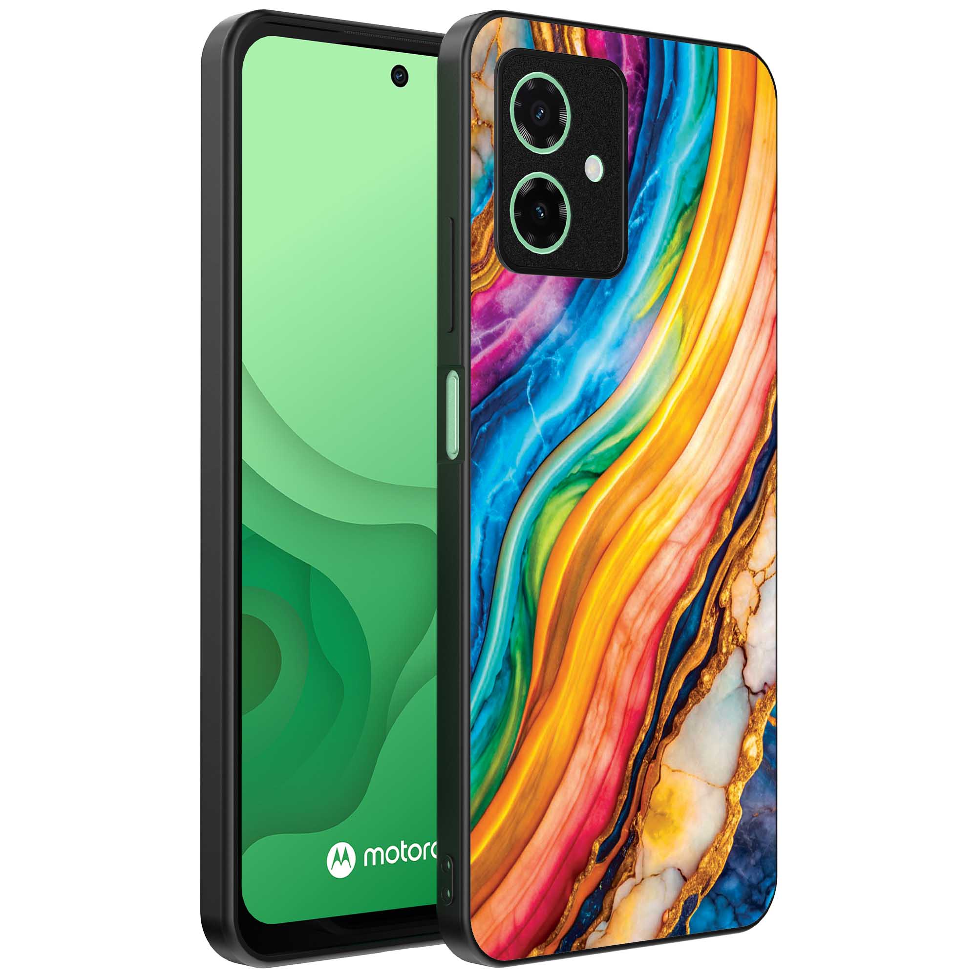 regenboog goud marmer opdruk_Motorola Moto G54 telefoonhoesje met