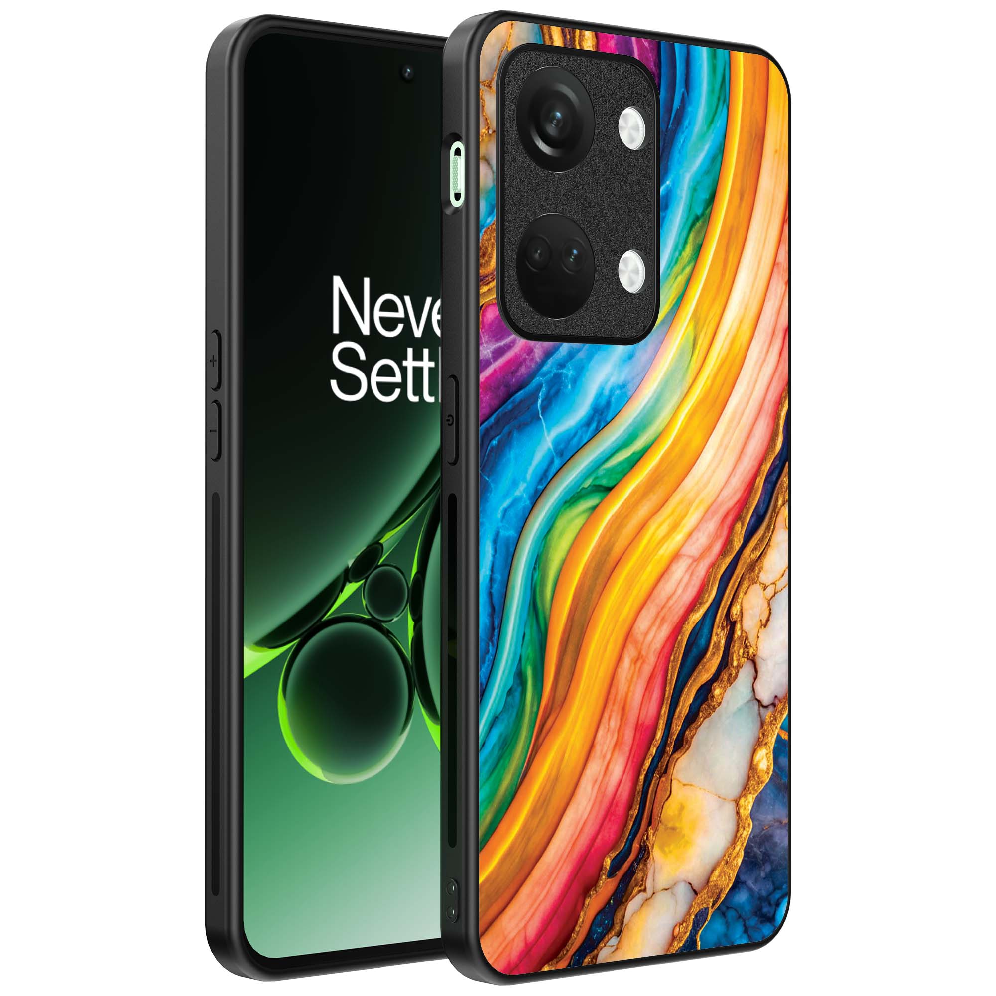 regenboog goud marmer opdruk_OnePlus Nord 3 Telefoonhoesje (1)