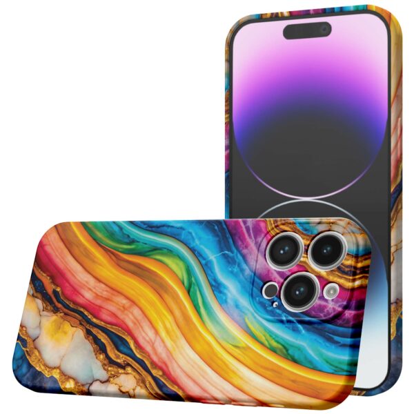 regenboog goud marmer opdruk_iPhone 14 Pro Max telefoonhoesje met volledige rondom bedrukking (1)