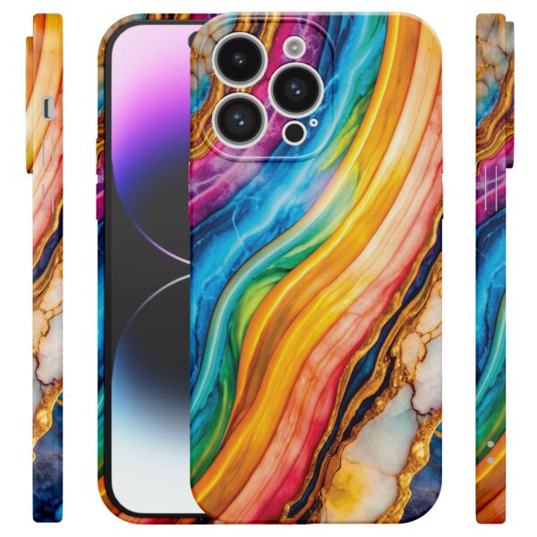 regenboog goud marmer opdruk_iPhone 14 Pro Max telefoonhoesje met volledige rondom bedrukking (4)