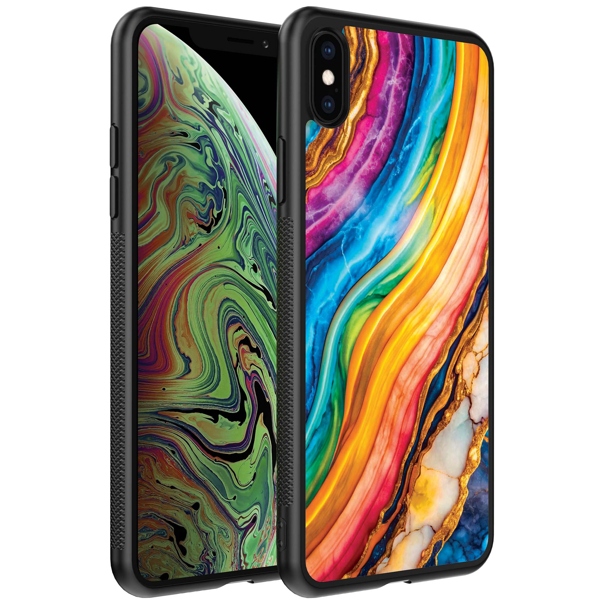 regenboog goud marmer opdruk_iPhone X-Xs telefoonhoesje (1)