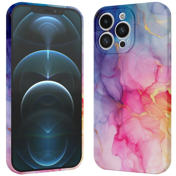 regenboog marmer opdruk_iPhone 12 Pro telefoonhoesje met volledige rondom bedrukking (3)